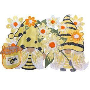 Handmade Bumble Bee Table Runner Floral Applique Yellow Orange Accent